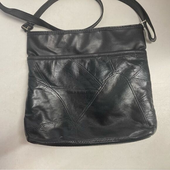 Genuine Patch Leather Crossbody Black 10X2X10 - Picture 7 of 10